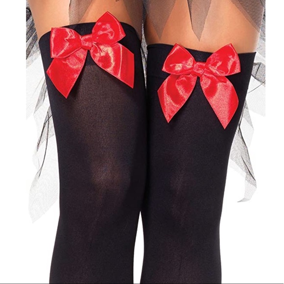 Leg Avenue Women's Satin Bow Accent Thigh Highs
